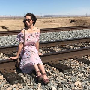 Lily White pink floral off-shoulder maxi dress